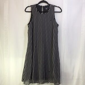 🍓Tommy Hilfiger Black Chiffon White Dots Sleeveless A-Line Knee Length